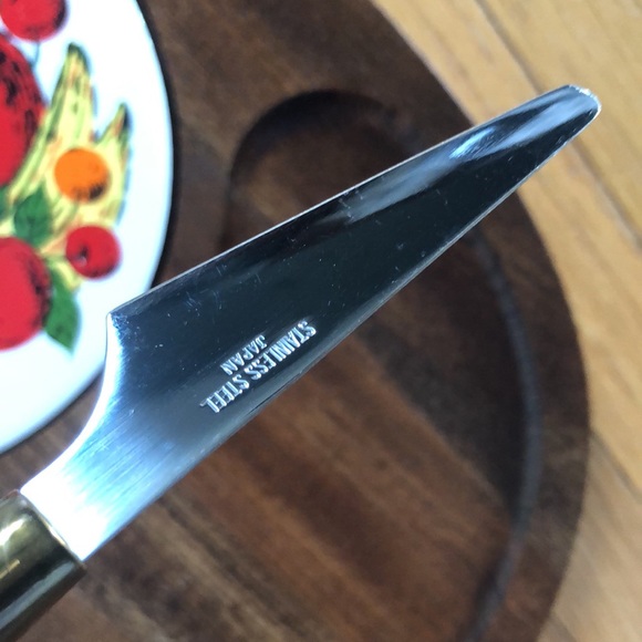 Vintage Japan Wood Pineapple Cheese Platter Server With Tile Insert And Knife - Picture 6 of 16